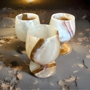 Set of 3 Vintage Onyx Marble Goblets 3”